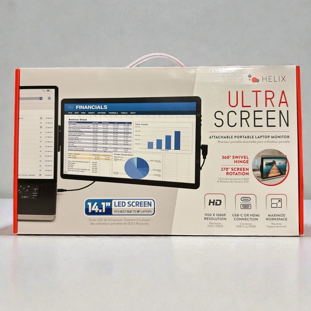 Helix Ultra Screen 14.1” Portable Laptop Monitor FHD 1080p Attachable Screen NIB